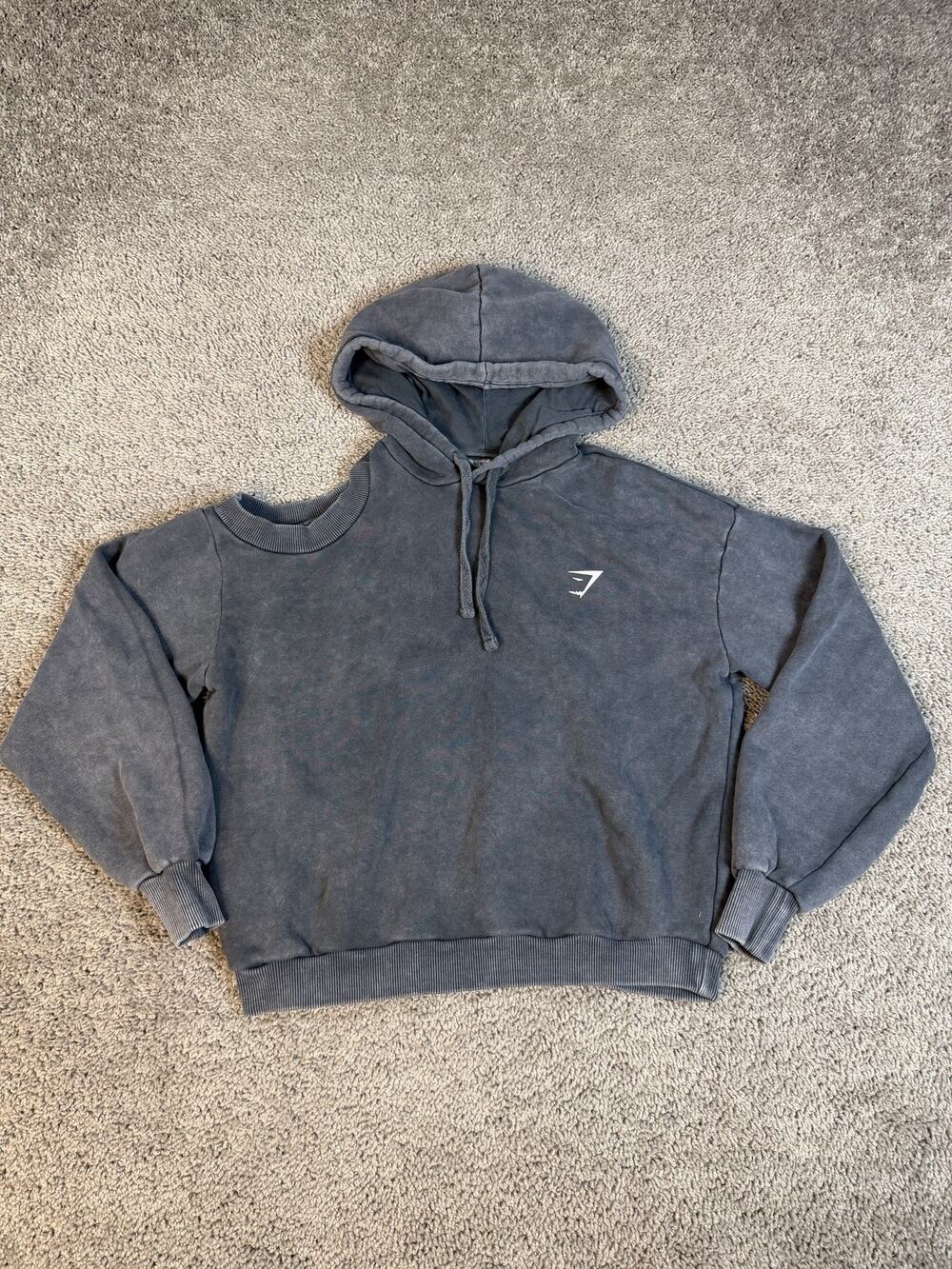 Gymshark Hoodie Mens XS Gray Washed Cut Out Heavyweight Oversized Drawstring